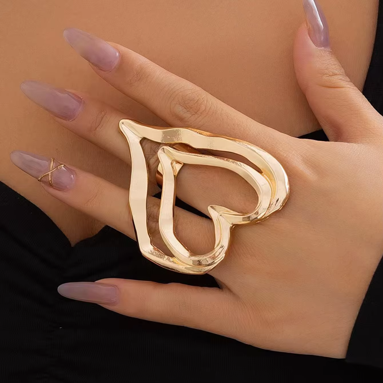 Bague pour femme, grande bague fantaisie en forme de cœur, idéale pour le quotidien, les vacances et