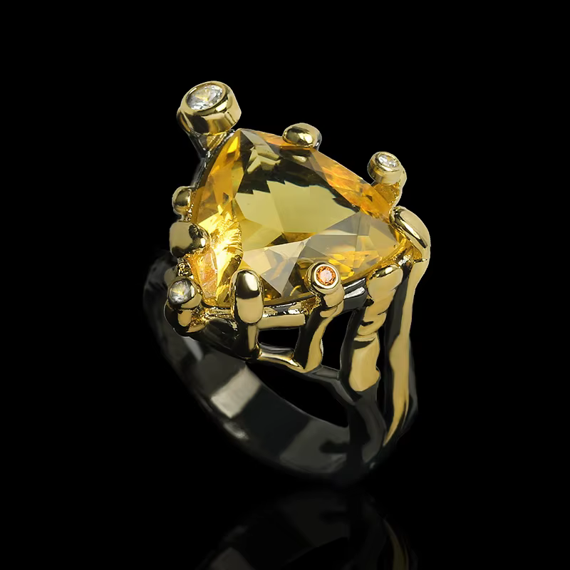 Bague en Zircon jaune exagéré, bague en or noir de haute qualité, Triangle en Zircon, bijoux de fête