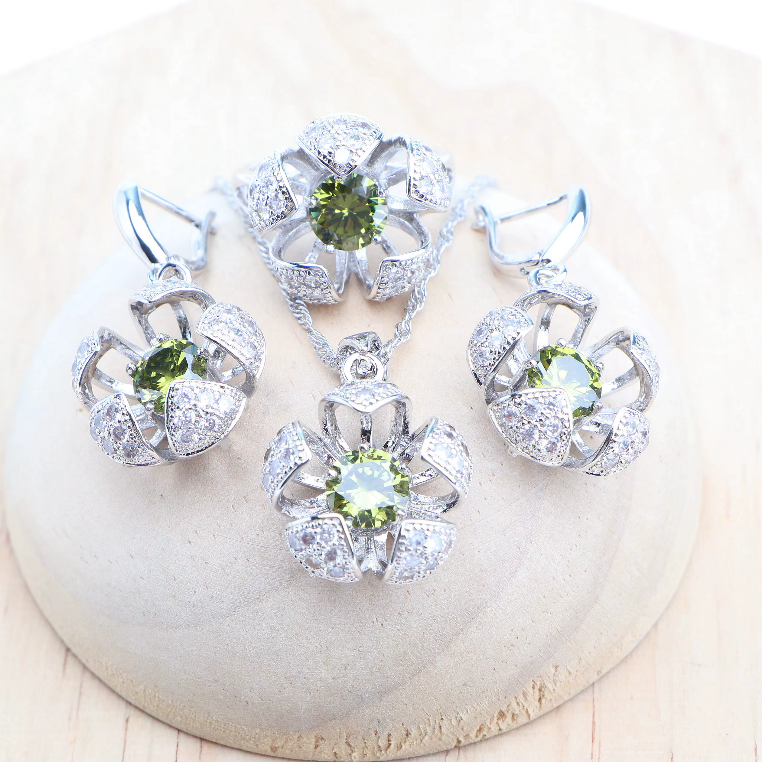 Ensemble de bijoux ronds en argent Olive pour femme, matiques, bracelets, pendentifs, boucles d'orei