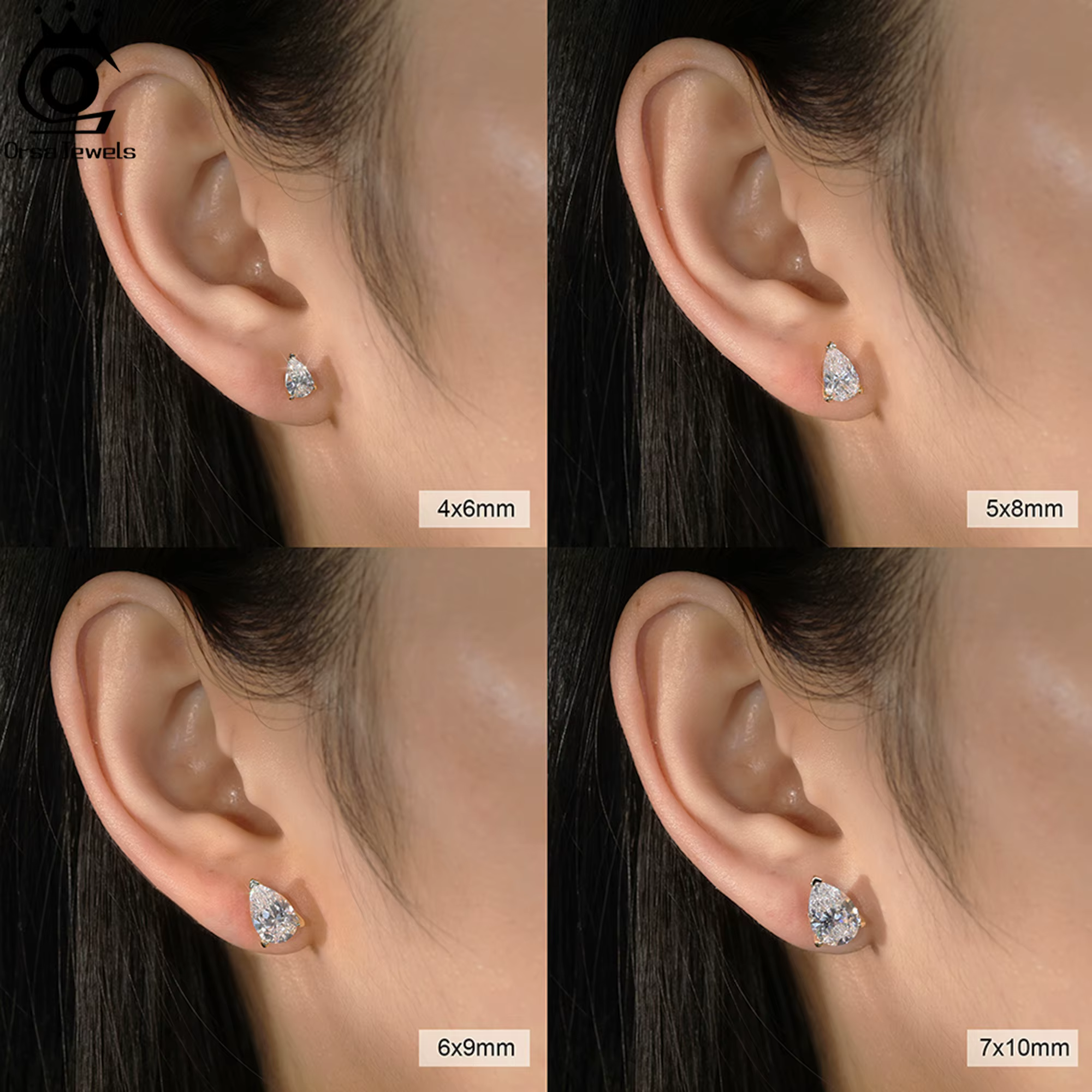 ORSA JEWELS Boucles d'oreilles en argent sterling 925 avec pierre de zircone coupée en forme de gout