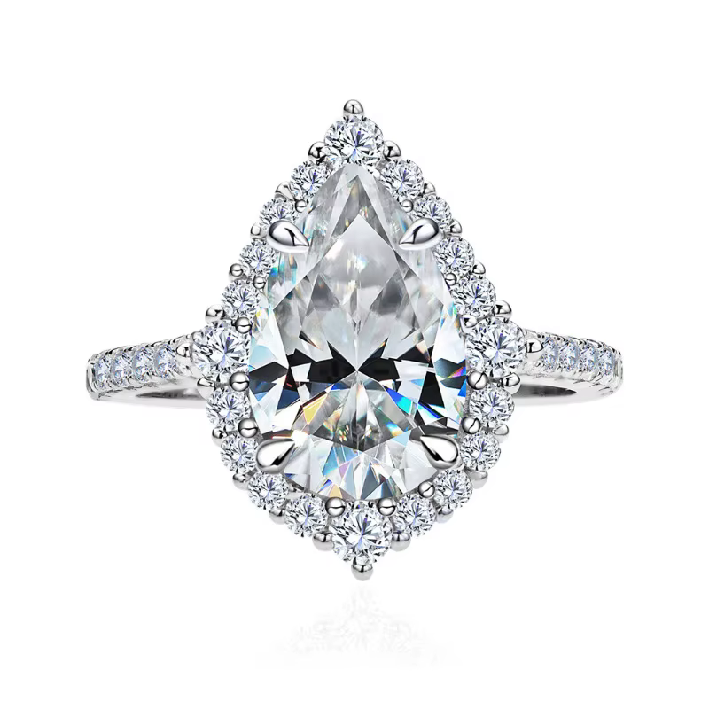 Bague en diamant Moissanite couleur D 4ct, coupe poire, en argent Sterling 925, pour fête de mariage