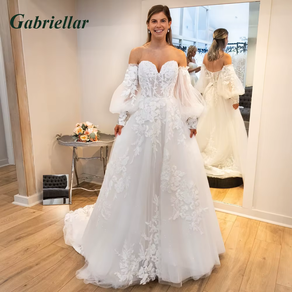 Gabriellar – robe de mariée fantaisie pour femmes, manches bouffantes détachables, laçage, plis appl