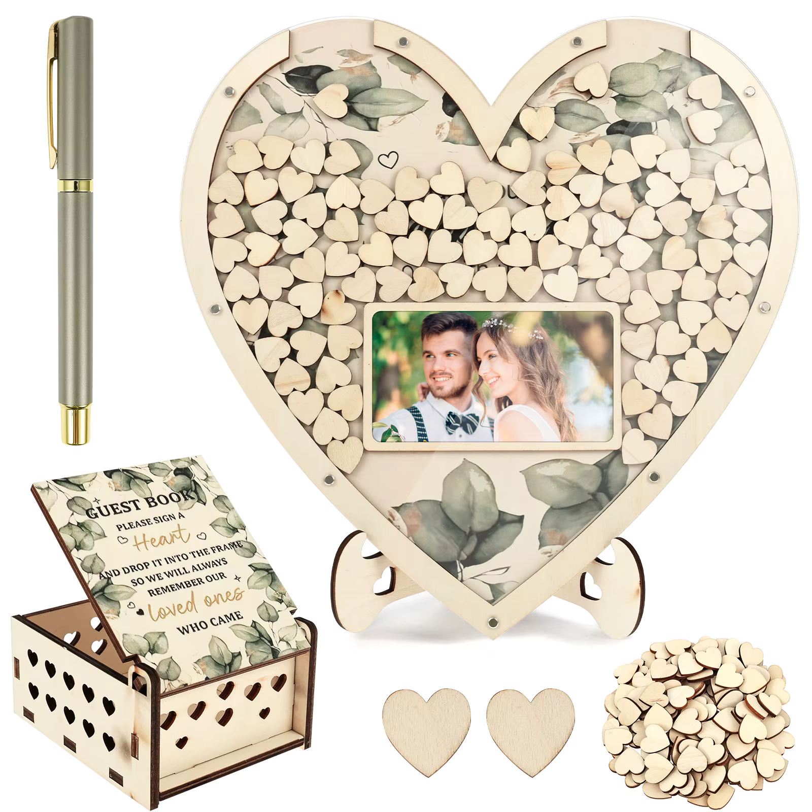Livre d'or de mariage en bois en forme de cœur, boîte de mariage personnalisée, panneau d'attente de