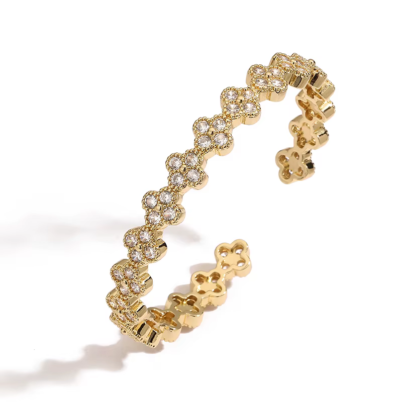 HECHENG, Bracelet ouvert réglable pour femme, doux et romantique, plaqué or 18 carats, fleur en lait
