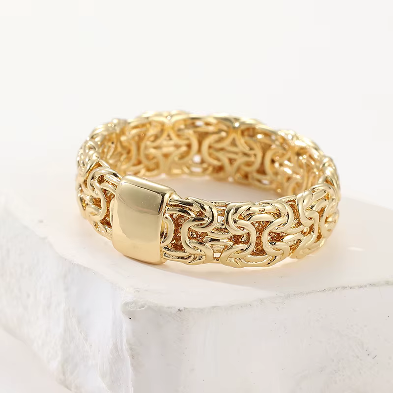 Bague tendance style chaîne épaisse, maillons cubains, couleur dorée, pour femmes et hommes, bijoux 