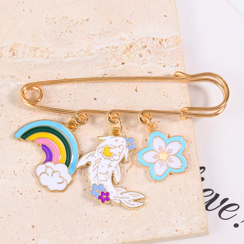 Broches pendantes en émail Yin Composer, poisson, arc-en-ciel, fleur, revers, insignes, animal, plan