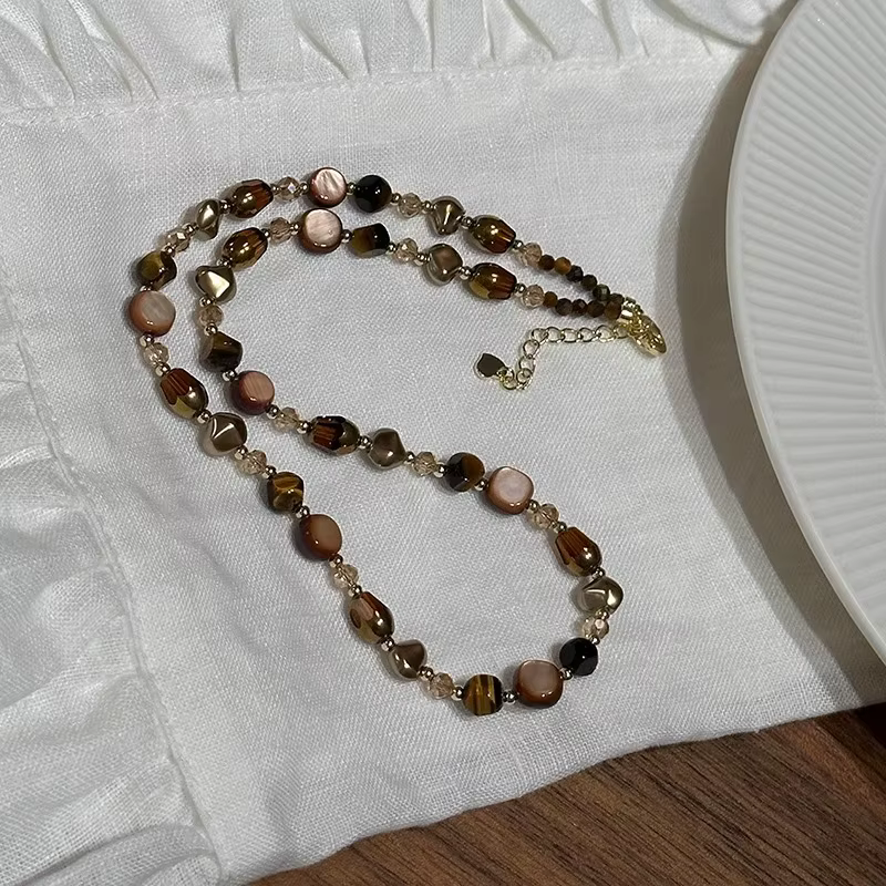 Collier de perles de pierre naturelle Maillard pour femme, pull de tempérament caramel, JOLight, bij