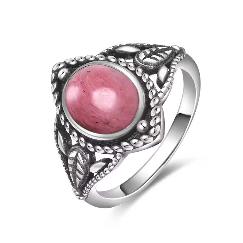 Bague Vintage en argent Sterling S925, ovale, ronde, Rhodochrosite naturelle, en forme de soleil et 