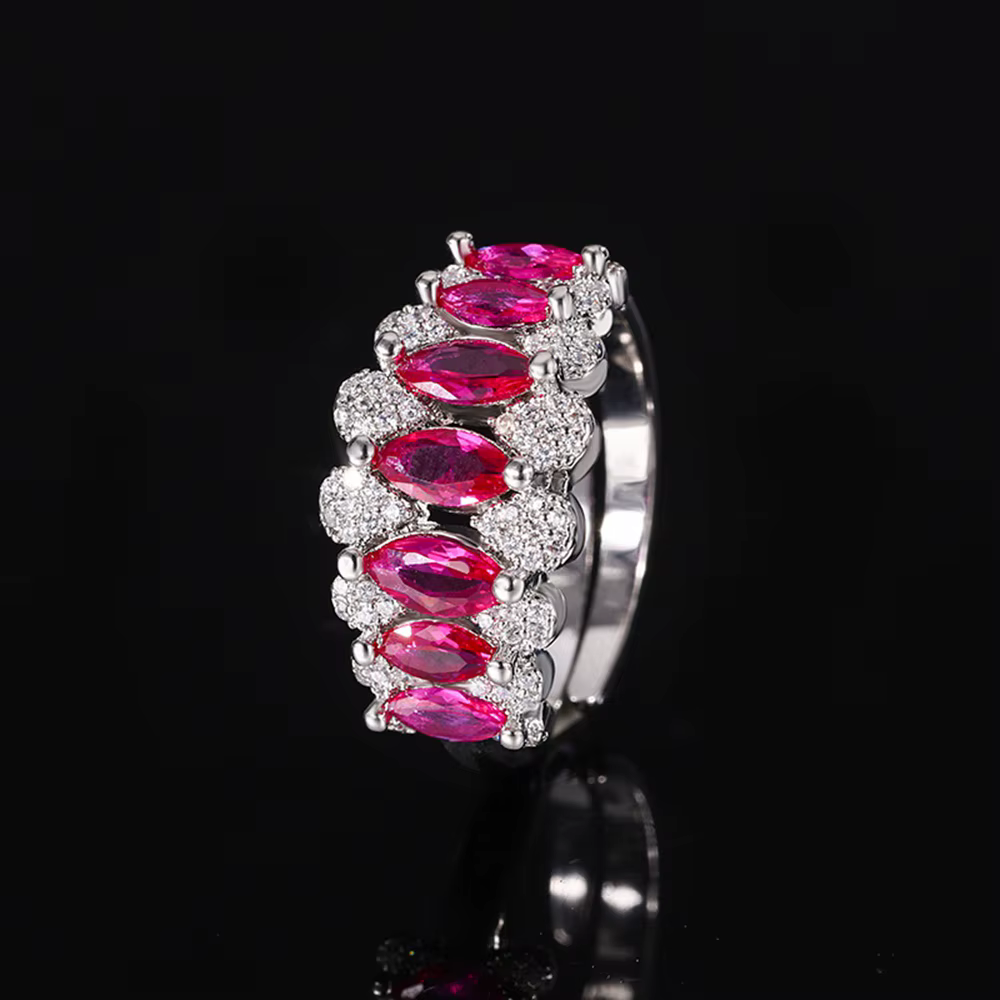 Vinregem – bague réglable vintage pour femmes, 3x5.6 MM, saphir et rubis créés en laboratoire, bijou