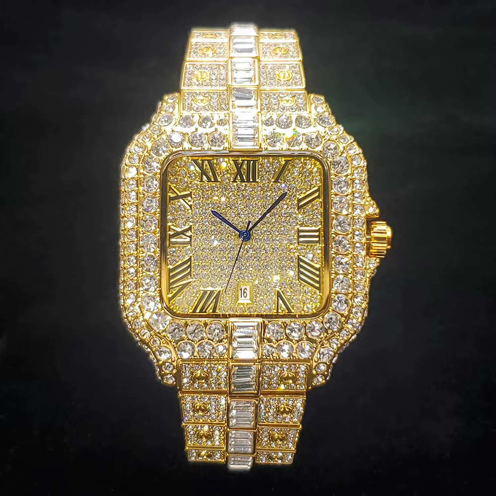 Montre de luxe originale pour hommes, marque de mode, incrustation de diamant scintillant, montre-br