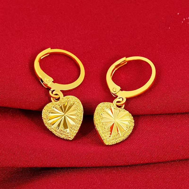 Coeur Pikun fleur plaqué or 24 carats boucles d'oreilles ou collier pendentif bijoux femmes cadeaux 