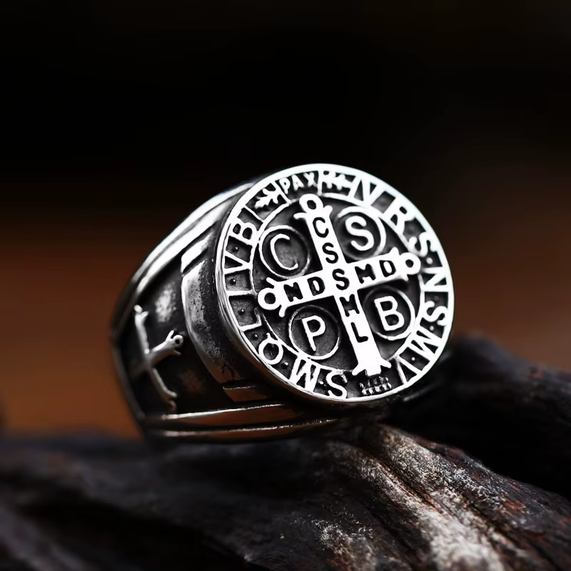 Bague croisée Vintage pour hommes, exorcisme Saint benoît Cspb, amulette Punk, anneaux christianisme
