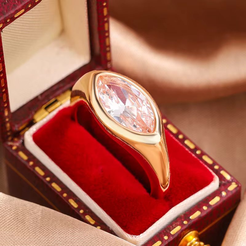 Nouvelle bague en moissanite et zircon marquise or champagne étincelant 2026 pour femme, cadeau élég