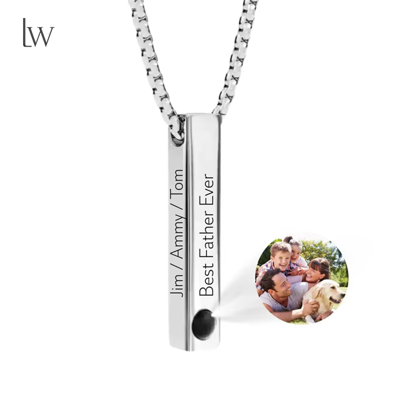 Collier avec nom d'image personnalisé, collier avec Photo de barre gravée en 3D, bijoux commémoratif