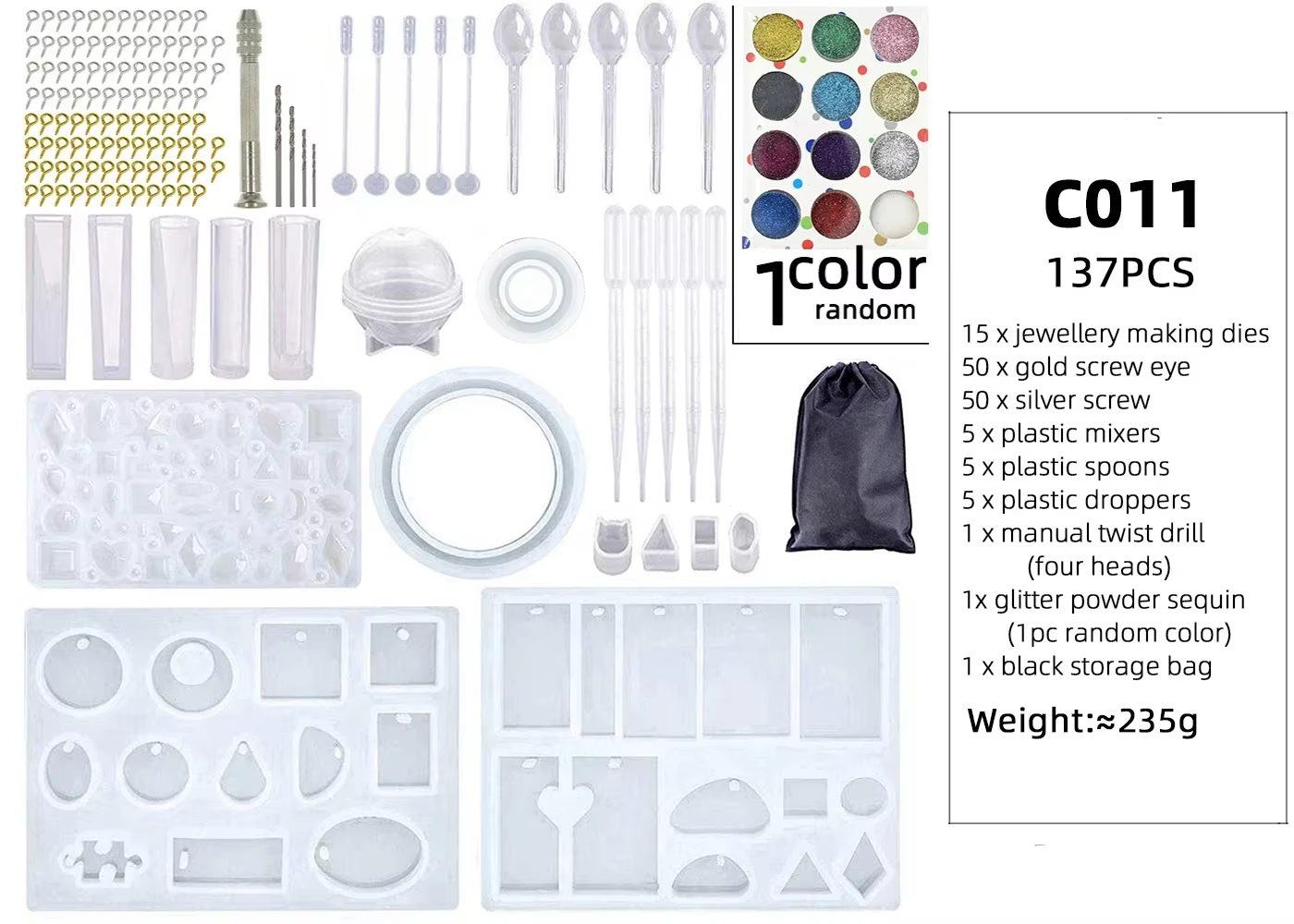 Ensemble de moules en résine époxy, kits de moules en silicone, outils développe de bijoux, résultat