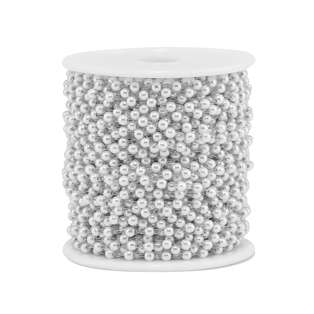 Chaînes de perles blanches plaquées or en acier inoxydable de 2 mètres, pour la fabrication de colli