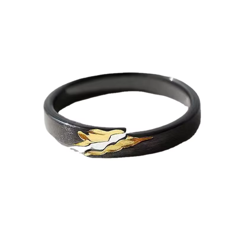 Bagues de couple de documents de collision noir doré de haute qualité, bague d'ouverture de bergame 