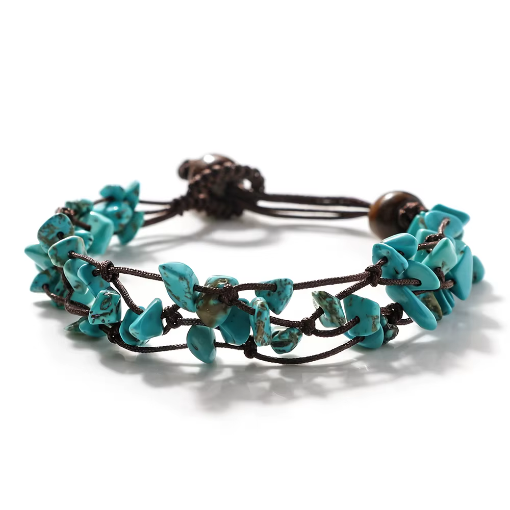 Bracelet Bohème en Pierres Naturelles et Cristaux, Tressé avec Fil de Nylon et Perles en Bois, Fermo