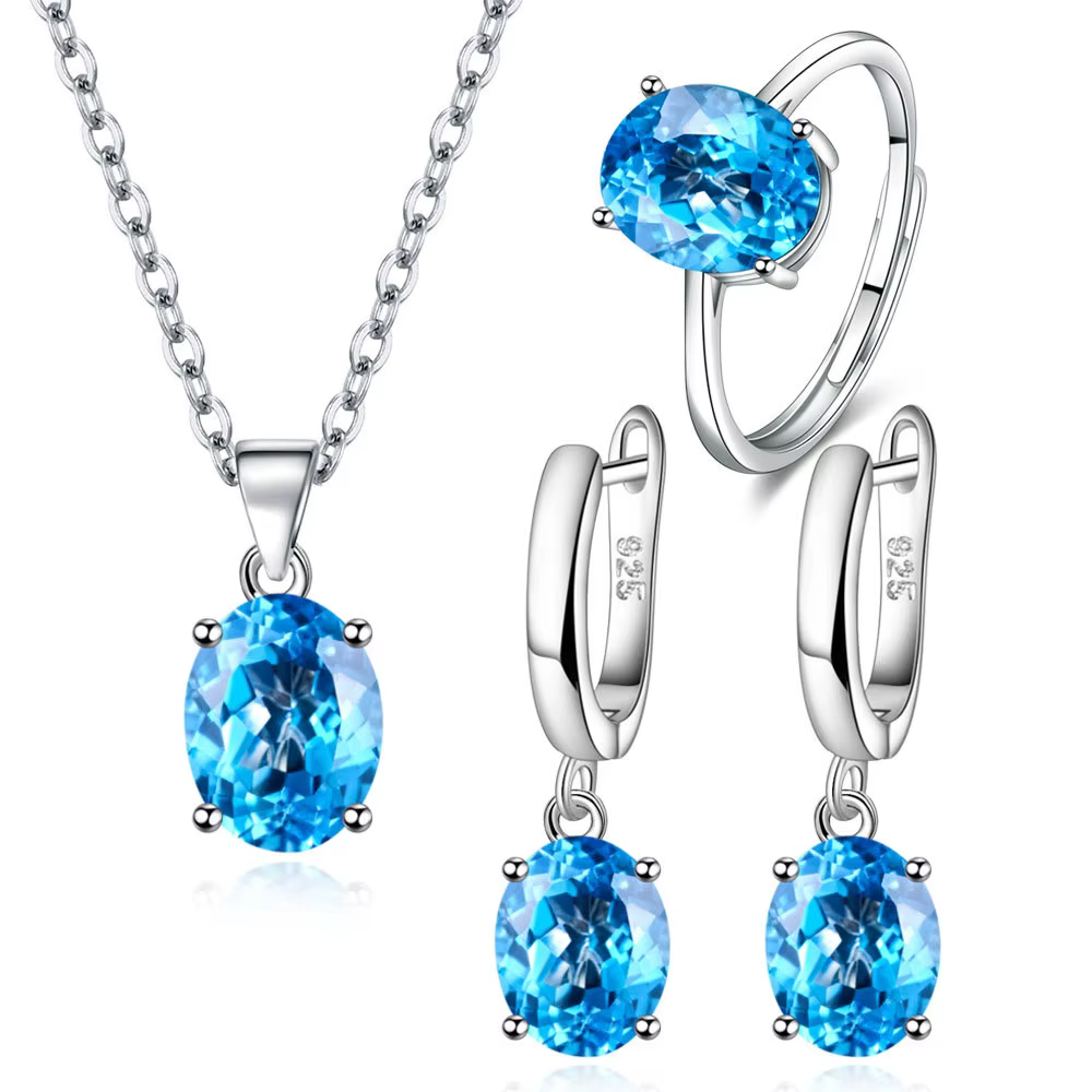 Andara-Ensembles de bijoux en argent regardé 925 pour femmes, accessoires de luxe, bague, collier, b