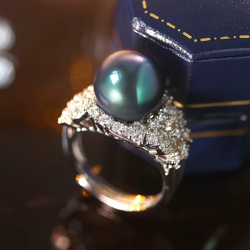 Grace-Bague de mariage ouverte en argent 925 avec perle colorée pour femme, CZ brillant, bague roman