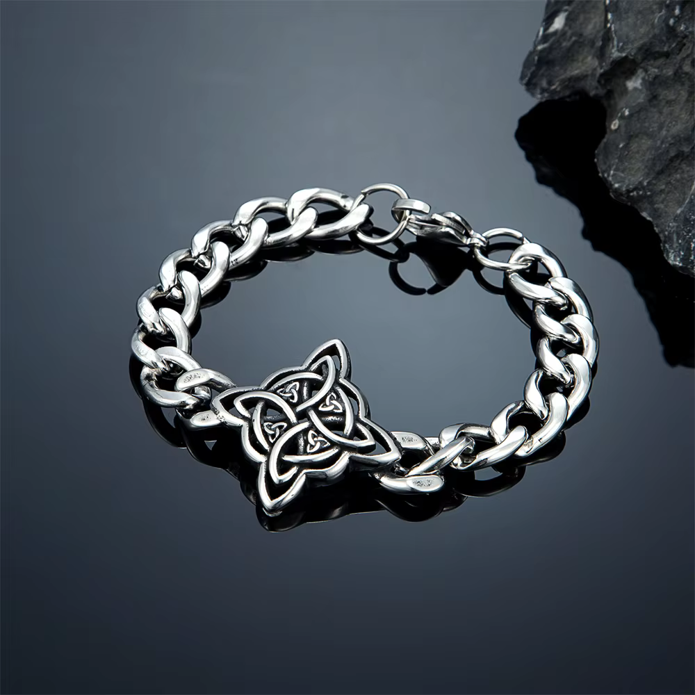 Bracelet Viking à nœud celtique pour hommes - Acier inoxydable, rune nordique Valknut, Triquetra, br