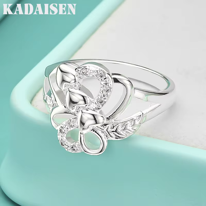 Argent sterling 925 Trois cœurs 7-10 #   Bague pour femmes, bijoux de charme à la mode pour fête de 