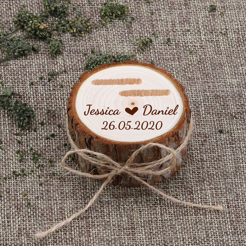 Boîte porteur de bague de mariage personnalisée, boîte de bague de mariage rustique, porte-anneau en