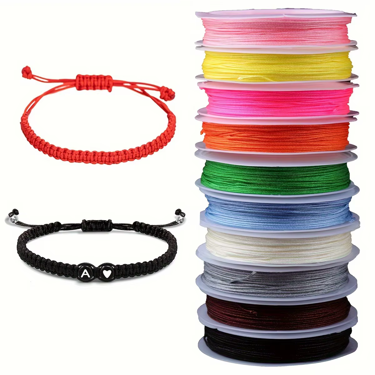 Ensemble de 10 rouleaux de cordes en nylon pour cordes de perles non élastiques pour bracelets, coll