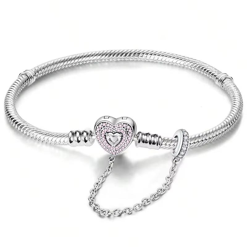 Bracelet en argent sterling 925 personnalisé, simple, en forme de cœur, à griffes, pour la fabricati