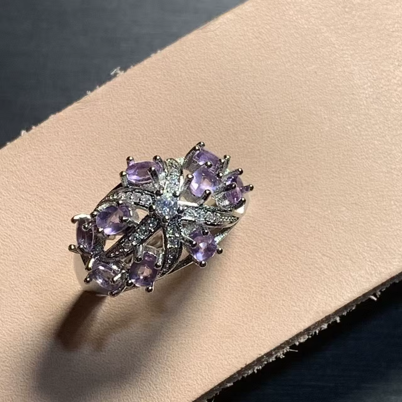 Bague en améthyste naturelle pour femme, bijoux faits à la main, cadeau, fleur violette, 50