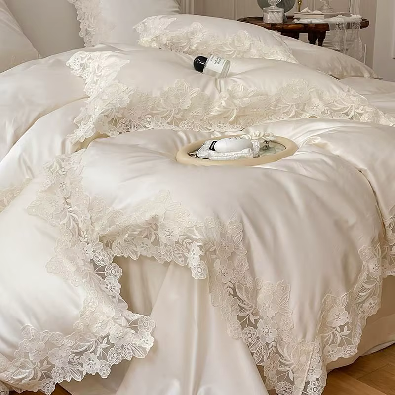 Ensemble de literie en dentelle blanche, 4/7 pièces, mariage romantique français, Chic, en coton égy