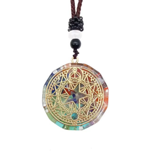 Collier pendentif en pierre d'orgonite, amulette des 7 chakras, bijoux de chandail, méditation Reiki