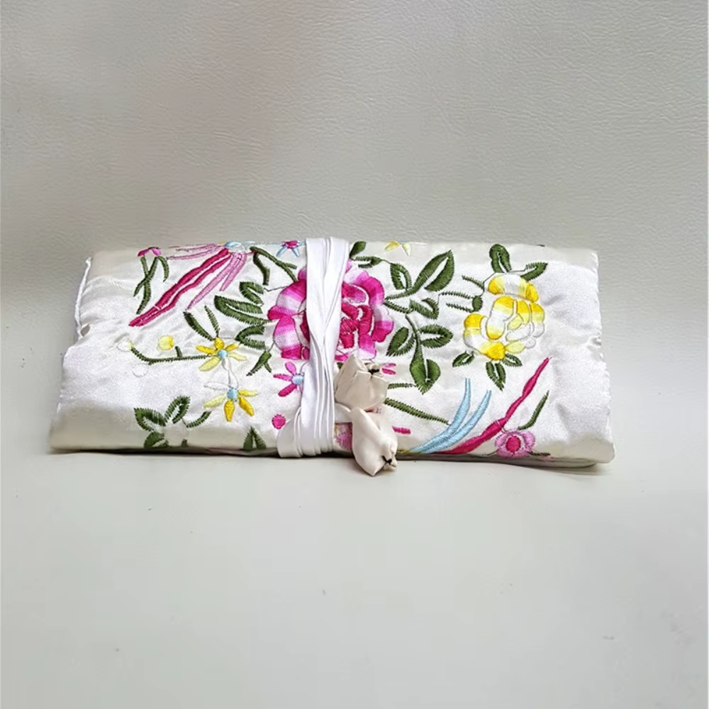 Sac de rangement en brocart de soie Oriental, objet de type défilement, rouleau de bijoux, pochette 