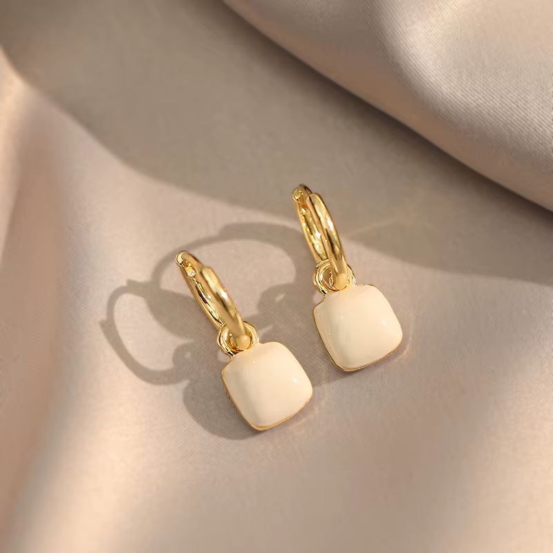 Boucles d'oreilles pendantes carrées en émail, Vintage français, élégantes, accessoires simples pour