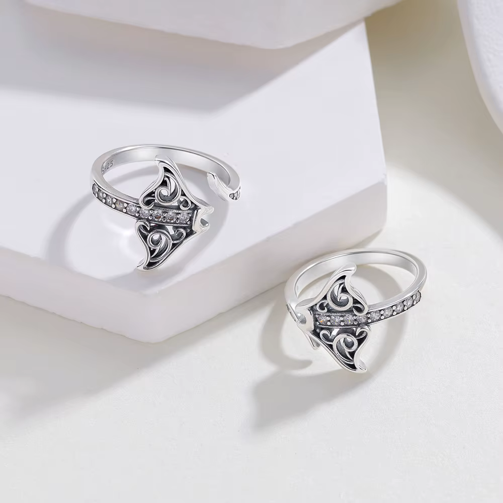 Nouvelle bague en argent sterling S925 originale en forme de bouche de raie manta pour la fabricatio