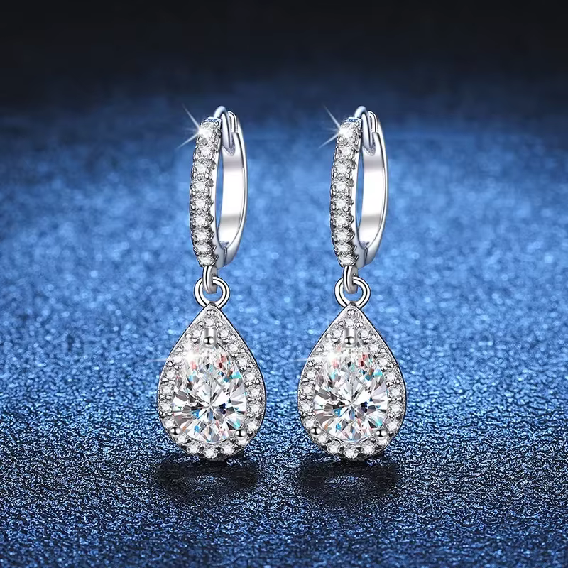 Boucles d'oreilles classiques en diamant Moissanite pour femmes, 100% véritable, 1 Carat, coupe poir