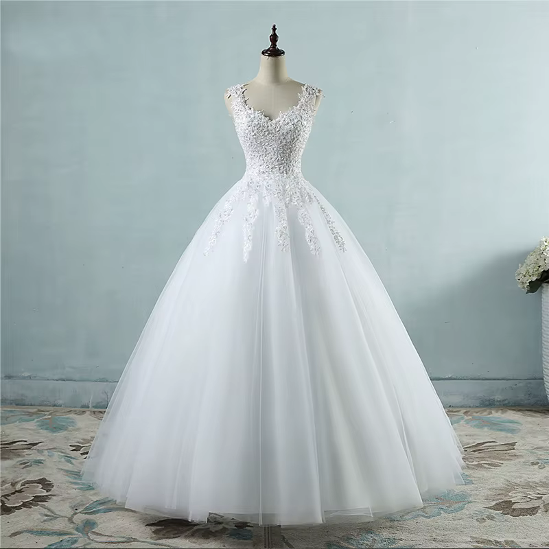 Robe de Mariée Personnalisée en Tulle avec Perles Appliquées, Vêtement Formel, à Lacets, pour Patien