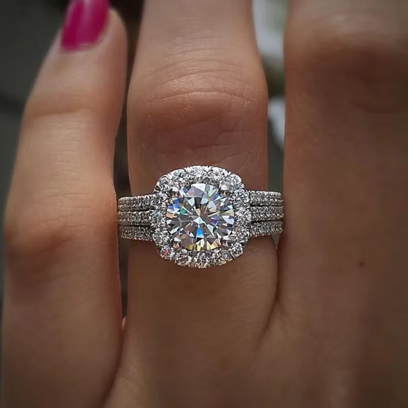 Bague moissanite carrée en argent sterling 925, classique et de luxe léger, comme cadeau de bijoux p