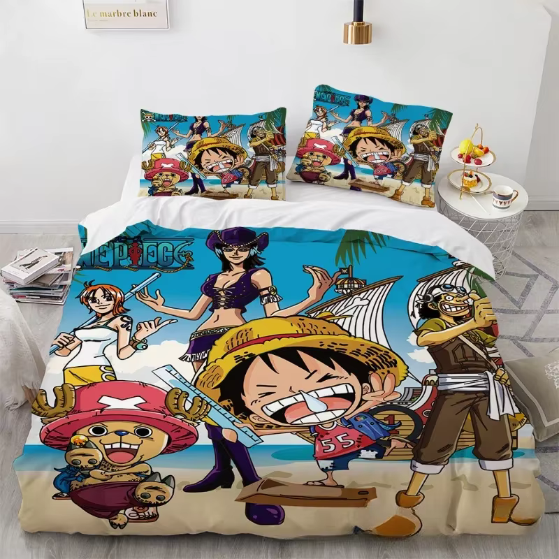 Parure de lit Anime One Piece pour garçons et filles, décoration de chambre, tailles Twin, Full, Que