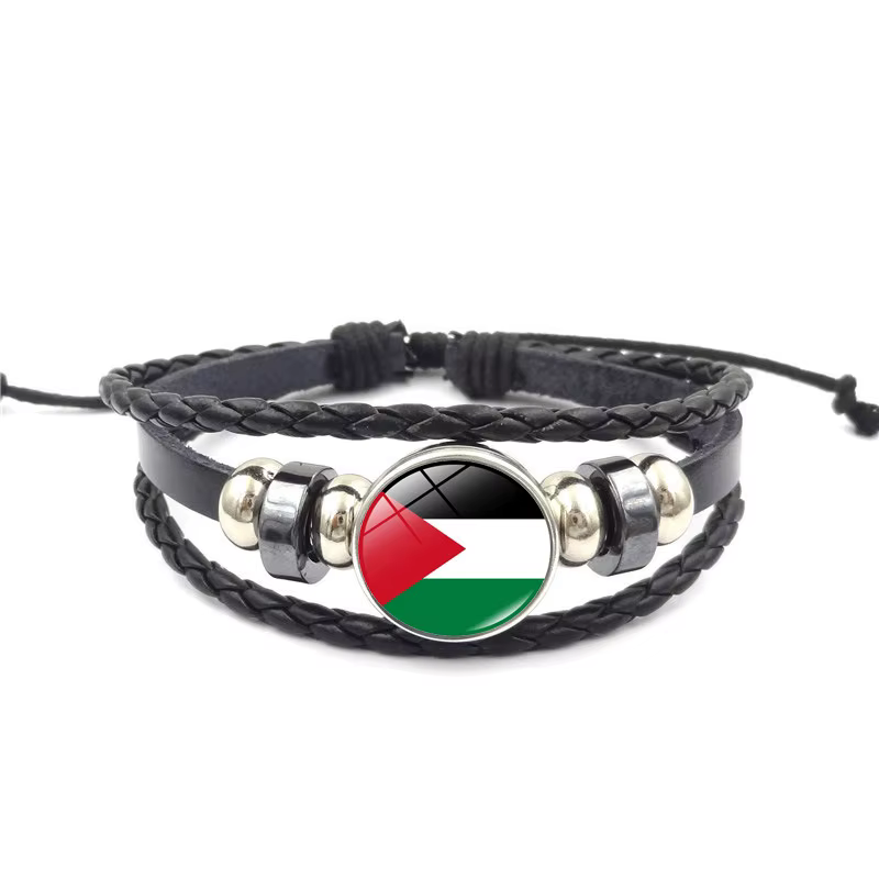 Bracelet en cuir tressé multicouche pour hommes et femmes, sensation de Palestine, bibelots rétro, a