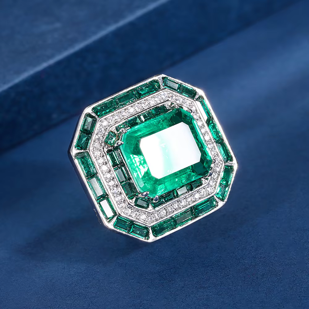 Bagues émeraude vintage en diamant de laboratoire, alliances, pierres précieuses, cocktail, bijoux f