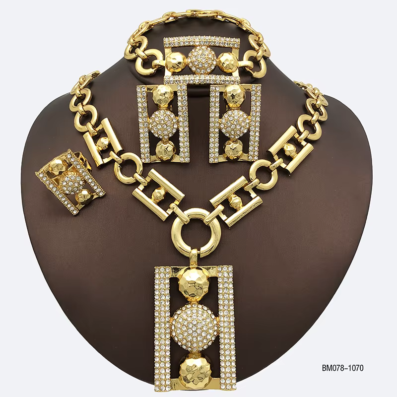 Ensemble de bijoux en plaqué or 18 carats pour femmes, biscuits, design de luxe, forme rectangulaire
