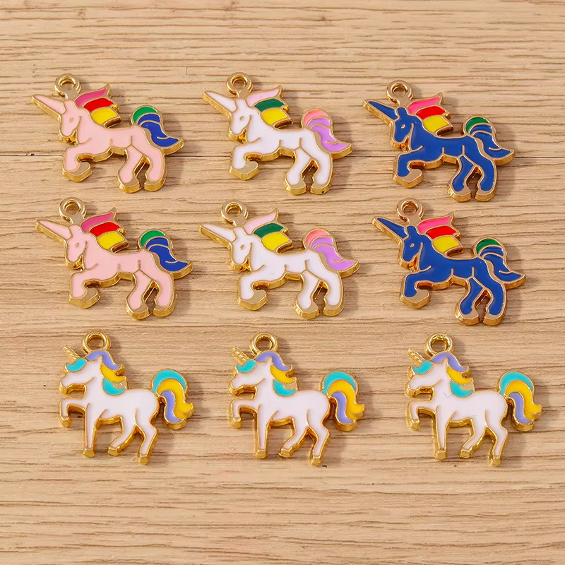 Tusember 10 pièces plaqué or arc-en-ciel émail licorne pendentifs à breloque fabrication de bijoux b