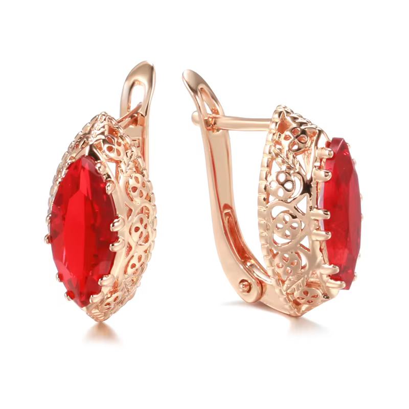 SYOUJYO – boucles d'oreilles œil de cheval rouge en Zircon naturel pour femmes, couleur or Rose 585,