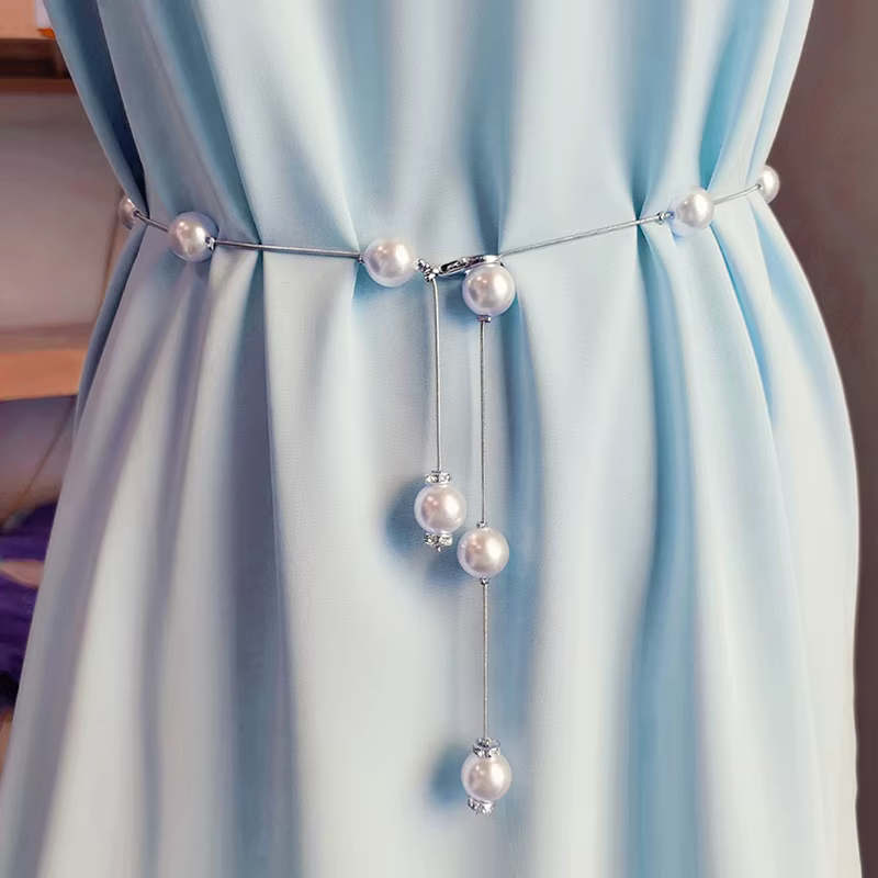 Ceinture élégante en perles pour femmes, simple, réglable, en métal, chaîne fine, pour robe, bijoux 