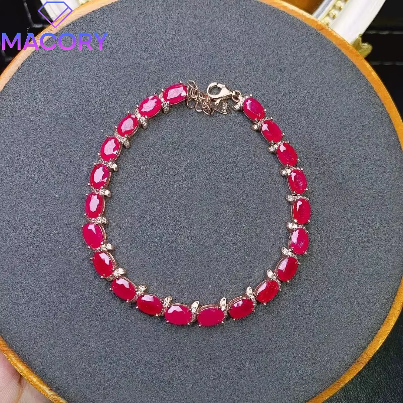 Bracelet en argent rubis naturel pour femme, bijoux en argent 925, certification originale de luxe, 