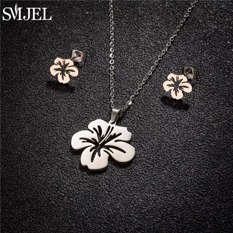 SMJEL – collier fleur de lys en acier inoxydable pour femmes et filles, ensemble de bijoux dorés, bo