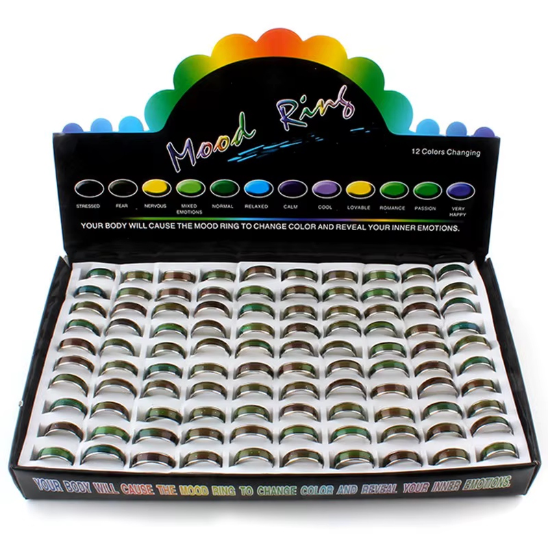 Lot de 100 bagues d'humeur en acier inoxydable, largeur 6 mm, tailles assorties 16, 17, 18, 19, 20 m