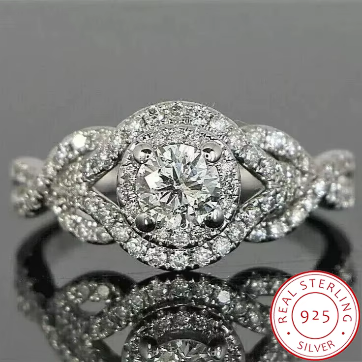 Bague en zircone scintillante plaquée argent 925 pour femmes, bague de fiançailles élégante, cadeau 