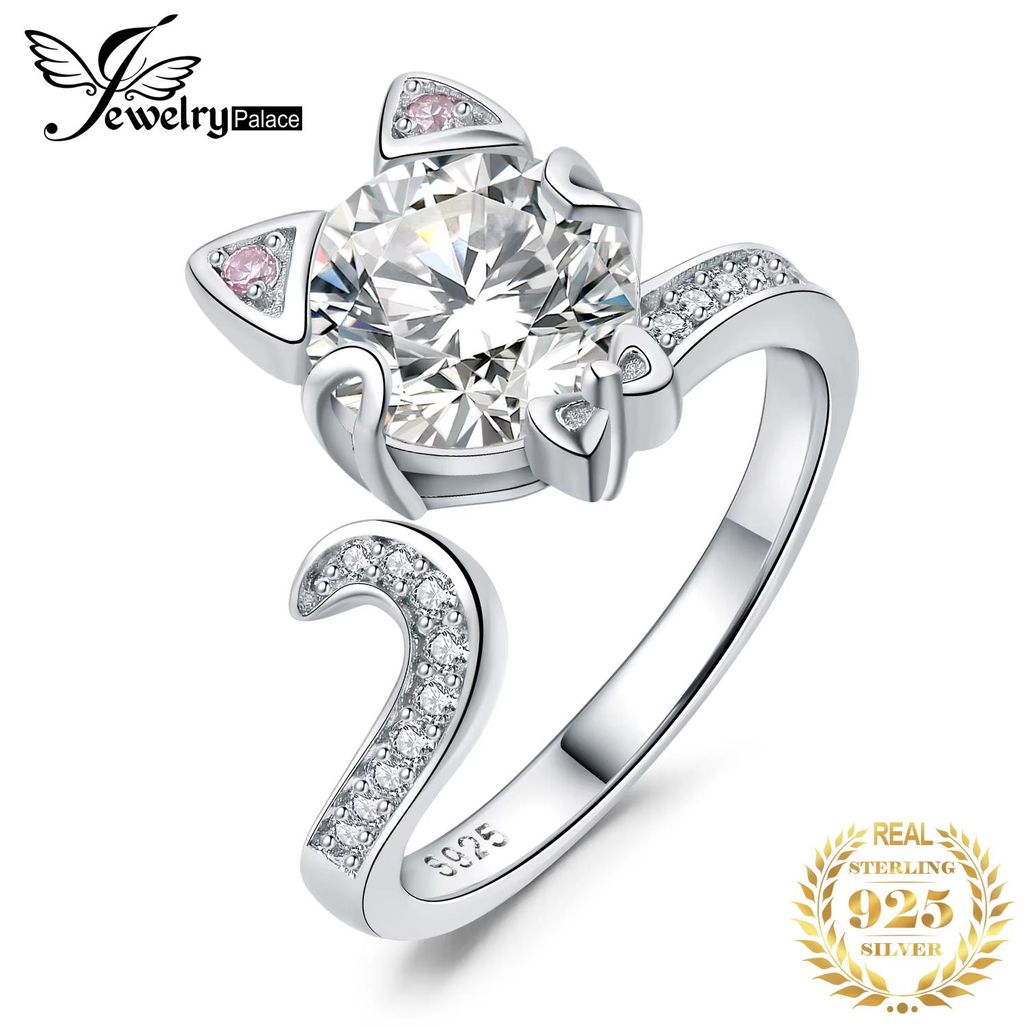 JewelpopPalace-Bague en argent regardé 925 avec pierre précieuse ronde pour femme, bague ouverte rég